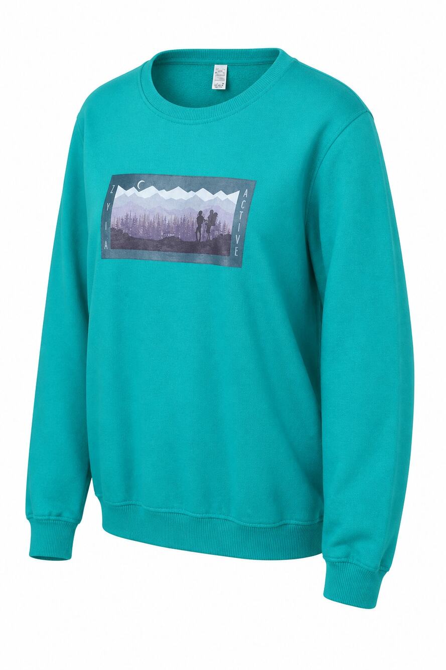 Zyia Active Green Crew Neck Womens XXL Mountain Graphic Pullover Sweatshirt Cozy